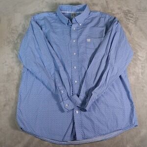 Cinch Mens Blue Geometric Triangle Print Cotton Western Button Down Shirt Large